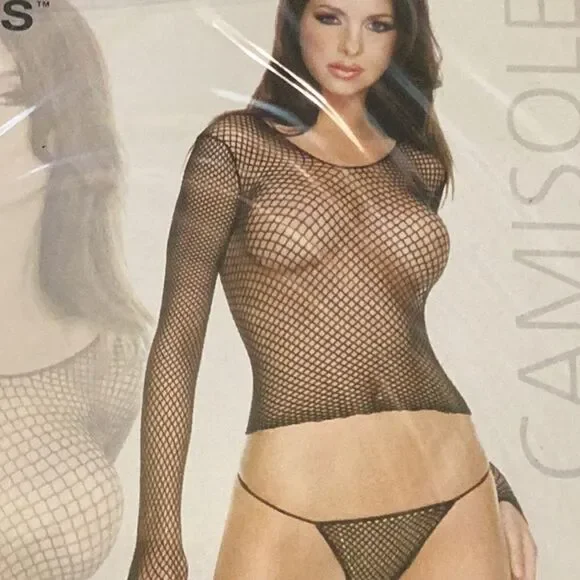 NWT Music Legs 9593 Long Sleeve Diamond Net Top Shirt & Thong Small - Picture 6 of 8